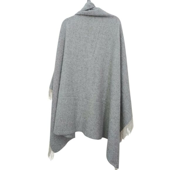 Terry Town Throw Blanket Gray Merino Wool Blend Embroidered Hard Rock Fringed - Picture 3 of 9